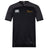 The Arrows Rugby Club Vapodri Evader Jersey by EMB Canterbury features black and dark gray colors, "Arrows Rugby" logo with star on the right chest, and Canterbury logo on the left. Moisture-wicking for top performance and style.