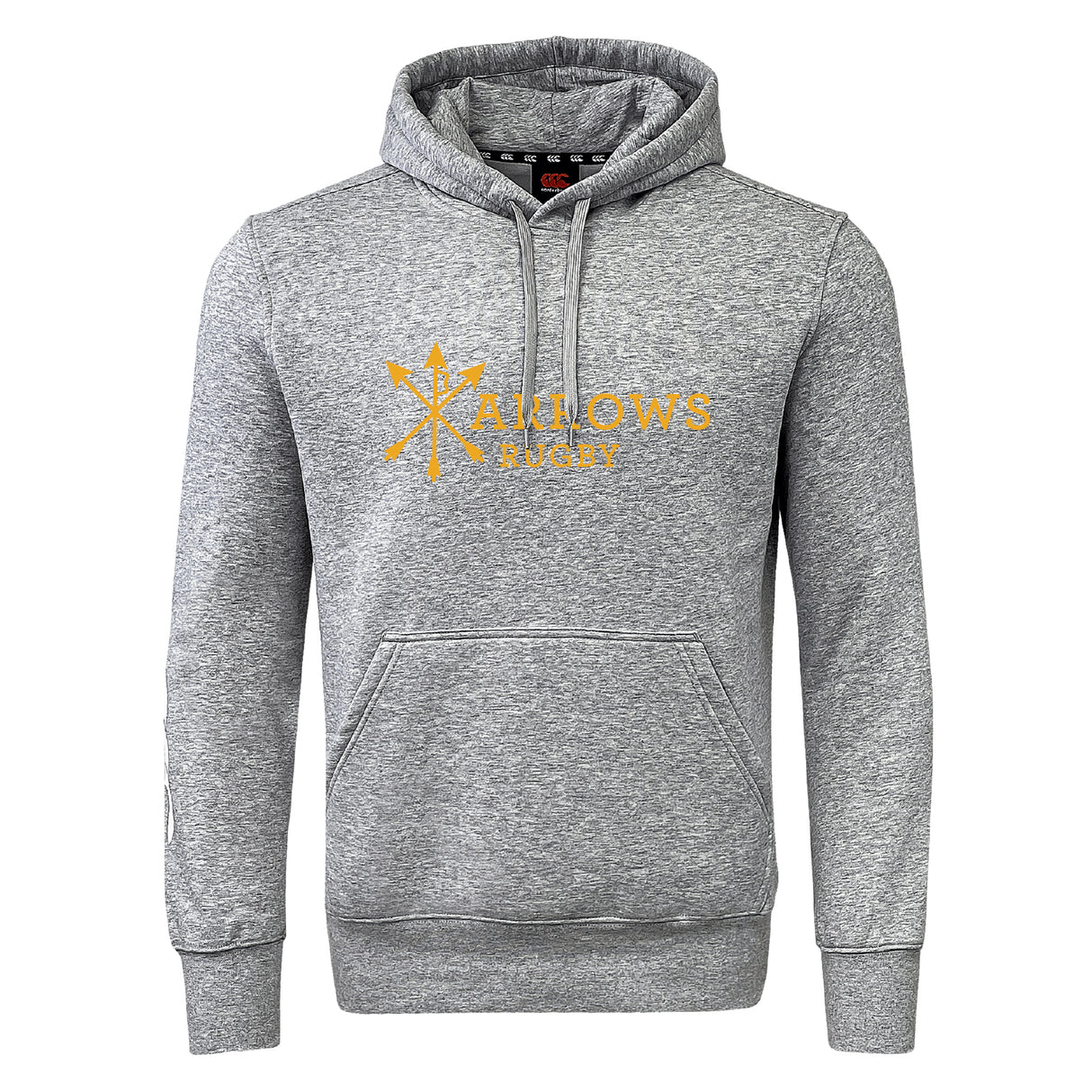 The Arrows Rugby Club Club Hoodie by WRS Canterbury is a grey team sweatshirt with yellow text, perfect for showing your spirit on and off the field.