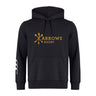 The Arrows Rugby Club Club Hoodie by WRS Canterbury is a black custom rugby hoodie with a yellow "Arrows Rugby" logo and crossed arrows on the chest plus a white design on the right sleeve—ideal as a team sweatshirt for any rugby club.
