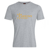 The WRS Canterbury Arrows Rugby Club Plain Tee is a heather grey cotton blend shirt with a yellow "Arrows Rugby" logo, two crossed arrows, and a rugby ball on the chest.