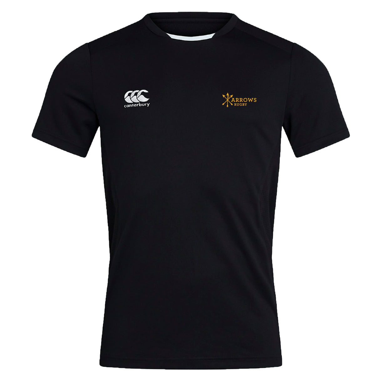 The Arrows Rugby Club Club Dry Tee by EMB Canterbury features the Canterbury logo on the right chest, Arrows Rugby logo on the left, and Vapodri Technology for superior moisture wicking and comfort.