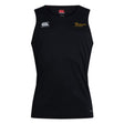 The EMB Canterbury Arrows Rugby Club Club Dry Singlet is a sleeveless black athletic top with "Arrows Rugby," a small arrow graphic on the left chest, and two Canterbury logos—ideal for performance-focused training.
