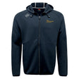The Arrows Rugby Club Tempo Vapodri Full-Zip Hoodie by EMB Canterbury is a black, moisture-wicking hoodie with a hood and drawstrings, featuring the "Arrows Rugby" and Canterbury logos on the front—ideal for fans and athletes.