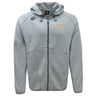 The Arrows Rugby Club Tempo Vapodri Full-Zip Hoodie by EMB Canterbury is a light gray hoodie featuring a hood, drawstrings, and embroidered logos. Its moisture-wicking fabric ensures comfort and performance.