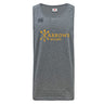 The Arrows Rugby Club Tempo Vapodri Singlet by WRS Canterbury is a gray, sleeveless top featuring a yellow "Arrows Rugby" graphic with crossed arrows and the Canterbury logo, made with VapoDri technology for enhanced comfort.