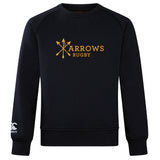 The Arrows Rugby Club Crew Sweatshirt by WRS Canterbury features “Arrows Rugby” and yellow crossed arrows on the front, plus an embroidered CCC logo on the left sleeve. Ultra soft for maximum comfort.