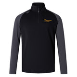 The Arrows Rugby Club Elite First Layer by EMB Canterbury is a black and gray long-sleeve quarter-zip top with the "Arrows Rugby" logo on the left chest and a small logo on the right shoulder.