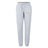 The Arrows Rugby Club Women's Leisure Sweatpant by EMB Canterbury features light gray organic cotton, an elastic waistband, drawstring, and dual side logos—white on the left, yellow on the right—for stylish comfort.