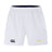 The Arrows Rugby Club Advantage Short 2.0 by EMB Canterbury features an elastic waistband, side pockets, and black and yellow logos on each leg—a modern, sustainable sportswear design.