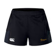 The Arrows Rugby Club Women's Advantage Short 2.0 by EMB Canterbury features a white CCC logo on the left leg and a yellow Arrows Rugby logo on the right.