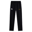 The Arrows Rugby Club Stretch Tapered Pant by EMB Canterbury features an elastic waistband, quick-dry fabric, a small white Canterbury logo on the left, and a yellow "Harriers" logo on the right—ideal for men's active comfort.