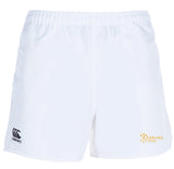 The Arrows Rugby Club Professional Polyester Rugby Short by EMB Canterbury features durable polyester, with the Canterbury logo on the left leg and the Arrows Rugby logo on the right leg.