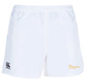 The Arrows Rugby Club Professional Polyester Rugby Short by EMB Canterbury features durable polyester, with the Canterbury logo on the left leg and the Arrows Rugby logo on the right leg.
