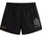 The EMB Canterbury Arrows Rugby Club Tactic Shorts are black with a white logo on the right leg and a small yellow "Arrows Rugby" logo on the left—ideal lightweight men’s gym or rugby shorts.