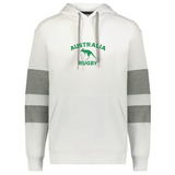 The Nations of Rugby Australia Jackson Way Hoodie by WRS Augusta features grey sleeve bands, a green kangaroo graphic, and "Australia Rugby" on the chest—ideal for any Rugby Australia fan.