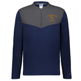The EMB Augusta Nations of Rugby Australia Sideline Grid 1/4 Zip Pullover features navy and gray colors, "AUSTRALIA RUGBY" text, and a kangaroo logo—perfect for fans seeking stylish Australia rugby apparel.