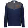 The EMB Augusta Nations of Rugby Australia Sideline Grid 1/4 Zip Pullover features navy and gray colors, "AUSTRALIA RUGBY" text, and a kangaroo logo—perfect for fans seeking stylish Australia rugby apparel.