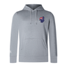 The Australia Shield Club Lightweight Hoodie by EMB Canterbury is a gray hoodie with embroidered details, featuring a flag design patch on the chest and a logo on the sleeve, perfect for Rugby Australia supporters.