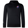 The black Australia Shield Club Lightweight Hoodie by EMB Canterbury features a kangaroo badge with an Australian flag design on the chest, embroidered details, a front pocket, and a drawstring hood for ultimate comfort.