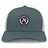 The Atlanta Premier Rugby Club Retro Trucker Cap by EMB S&S Activewear features a gray and white design, a circular embroidered logo on the front, and a snapback closure.