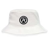 The Atlanta Premier Rugby Club Crusher Bucket Cap by EMB S&S Activewear features a circular team logo on white cotton, delivering comfortable sun protection for any outing.