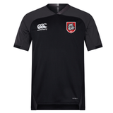 The AG Bulldogs Vapodri Evader Jersey by EMB Canterbury features short sleeves, a white Canterbury logo, a red and white bulldog team crest, and "Vapodri" text on the front to highlight its moisture-wicking technology.