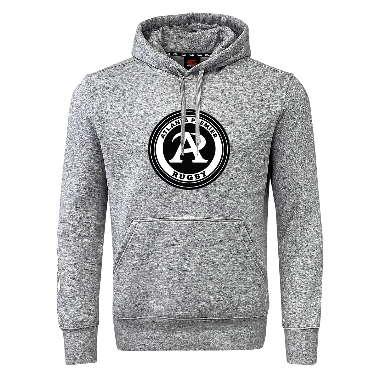 The Atlanta Premier Rugby Club Club Hoodie by WRS Canterbury features a circular chest logo, front pocket, and hood—ideal as a custom rugby hoodie or to represent your club in style.
