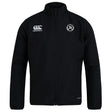 The Atlanta Premier Rugby Club Track Jacket by EMB Canterbury is a lightweight, quick-drying black jacket with long sleeves, a Canterbury logo on the right chest, and a circular "AR" badge on the left—ideal for comfort and performance.