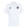 The Atlanta Premier Rugby Club Club Dry Polo by EMB Canterbury is a white, short-sleeve polo with a collar, Vapodri Technology for breathability, a black circular logo on the left chest, and a Canterbury logo on the right chest.