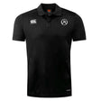 The Atlanta Premier Rugby Club Club Dry Polo by EMB Canterbury is a black short-sleeve polo with chest logos, button-up collar, athletic design, and Vapodri Technology for comfort.
