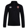 The AG Bulldogs Club 1/4 Zip Mid Layer Training Top by EMB Canterbury features soft black fleece, a Canterbury logo on the right chest, and a red and white Bulldogs crest on the left chest.