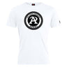 The Atlanta Premier Rugby Club Plain Tee by WRS Canterbury is a white cotton blend shirt with a black and white "Atlanta Premier Rugby" logo featuring a large "A" in the center, offering comfort and classic style.