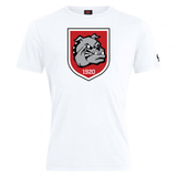 The AG Bulldogs Club Plain Tee by WRS Canterbury features a red shield with a bulldog head and "1920" below, crafted from a soft cotton blend for comfort.