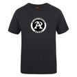 The Atlanta Premier Rugby Club Plain Tee by WRS Canterbury is a black cotton blend shirt featuring a front circular "Atlanta Premier Rugby" logo with a bold "A" at the center.