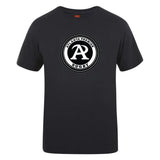 The Atlanta Premier Rugby Club Plain Tee by WRS Canterbury is a black cotton blend shirt featuring a front circular "Atlanta Premier Rugby" logo with a bold "A" at the center.