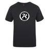 The Atlanta Premier Rugby Club Plain Tee by WRS Canterbury is a black cotton blend shirt featuring a front circular "Atlanta Premier Rugby" logo with a bold "A" at the center.