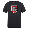 The AG Bulldogs Club Plain Tee by WRS Canterbury is a black cotton blend T-shirt featuring a shield emblem with a snarling bulldog and "1920" printed on a red background at the center of the chest.