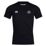 The Atlanta Premier Rugby Club Club Dry Tee by EMB Canterbury is a black short-sleeved, round-neck t-shirt with a Canterbury logo on the right chest and "AR" emblem on the left, featuring breathable Vapodri Technology for comfort.