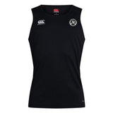 The Atlanta Premier Rugby Club Club Dry Singlet by EMB Canterbury features Vapodri Technology, a black design, a white Canterbury logo on the right chest, and an "AR" badge on the left—perfect for workouts.