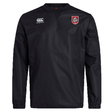 The AG Bulldogs Club Vaposhield Contact Top by EMB Canterbury features a black long sleeve design, Canterbury logo on the right chest, and a red-and-white dragon crest on the left, crafted with Vaposhield technology for enhanced performance.