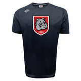 The AG Bulldogs Tempo Vapodri T-Shirt by WRS Canterbury features a bold bulldog emblem with "1920" on a red shield at the chest, plus a small brand logo on the right shoulder. This moisture-wicking sports tee is designed for peak athletic performance.