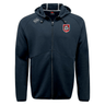The AG Bulldogs Tempo Vapodri Full-Zip Hoodie by EMB Canterbury features a black design with a hood, drawstrings, CCC logo on the right chest, and the Bulldogs’ red and white crest—crafted with moisture-wicking fabric for comfort anywhere.