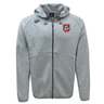 The AG Bulldogs Tempo Vapodri Full-Zip Hoodie by EMB Canterbury is a gray hoodie with a black Canterbury logo on the right chest and a red-and-white dragon emblem on the left. Its moisture-wicking fabric keeps you comfortable in any activity.
