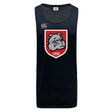 The AG Bulldogs Tempo Vapodri Singlet by WRS Canterbury is a sleeveless black athletic tank with a bold bulldog logo and "1920" on the chest, Canterbury logo on the right shoulder, made from recycled polyester for sustainable performance.