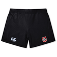 The AG Bulldogs Women's Yokohama Short by EMB Canterbury features a white Canterbury logo on the left leg and a red shield bulldog crest on the right, inspired by classic styles—ideal for women's rugby.