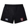 The AG Bulldogs Women's Yokohama Short by EMB Canterbury features a white Canterbury logo on the left leg and a red shield bulldog crest on the right, inspired by classic styles—ideal for women's rugby.