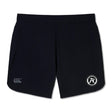 The Atlanta Premier Rugby Club Elite Woven Short by EMB Canterbury is black with a white "AR Rugby" logo on the right leg and a Canterbury logo on the left, shown against a white background.