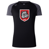 The AG Bulldogs Women's Elite Training Tee by WRS Canterbury is a black and dark gray lightweight short-sleeve sports shirt featuring a red and white bulldog crest with "1920" on the chest.
