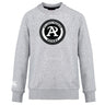 The Atlanta Premier Rugby Club Crew Sweatshirt by WRS Canterbury features a light gray design, black and white "Atlanta Premier Rugby" chest logo, and an embroidered white CCC logo on the ultra-soft left sleeve.