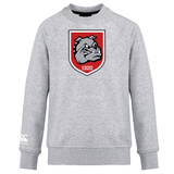 The AG Bulldogs Club Crew Sweatshirt by WRS Canterbury is a gray ultra-soft sweatshirt with a large snarling bulldog and "1920" badge on the chest and a small embroidered CCC logo on the left sleeve.